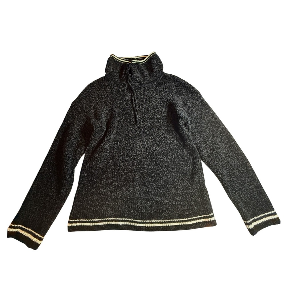Rachel Zoe Womens Chenille Funnel Neck Sweater Gray White Striped Pullover M